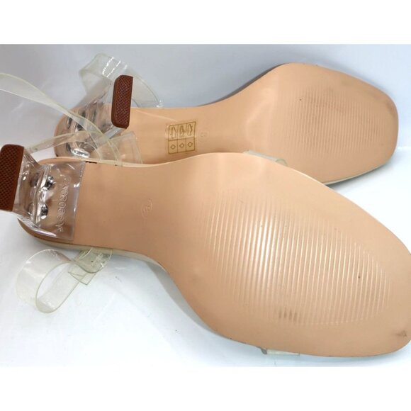 PrettyLittleThing Clear Lucite Heels Perspex Square Toe Sz8 Beige Early 2000s - Picture 5 of 7